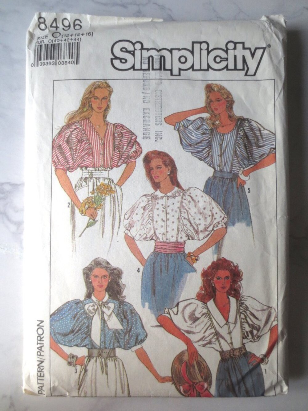 Simplicity 8496 Easy-to-Sew Blouses with Dramatic Puff Sleeves 12 14 16